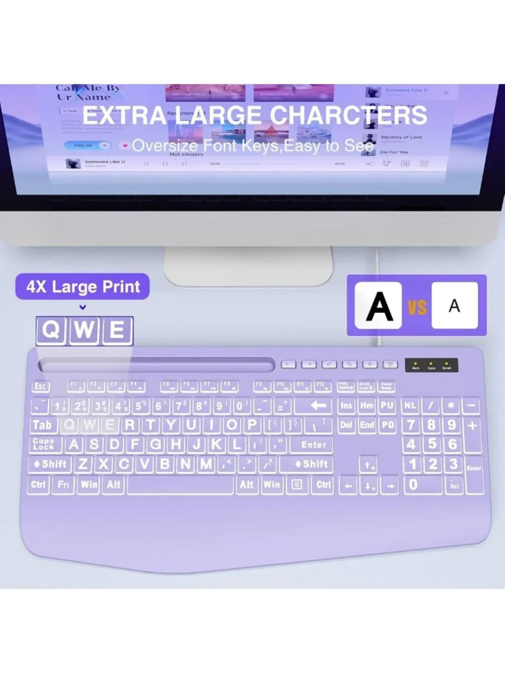 Large Print Backlit Wired USB Keyboard with 7-Color Lighting & Wrist Rest